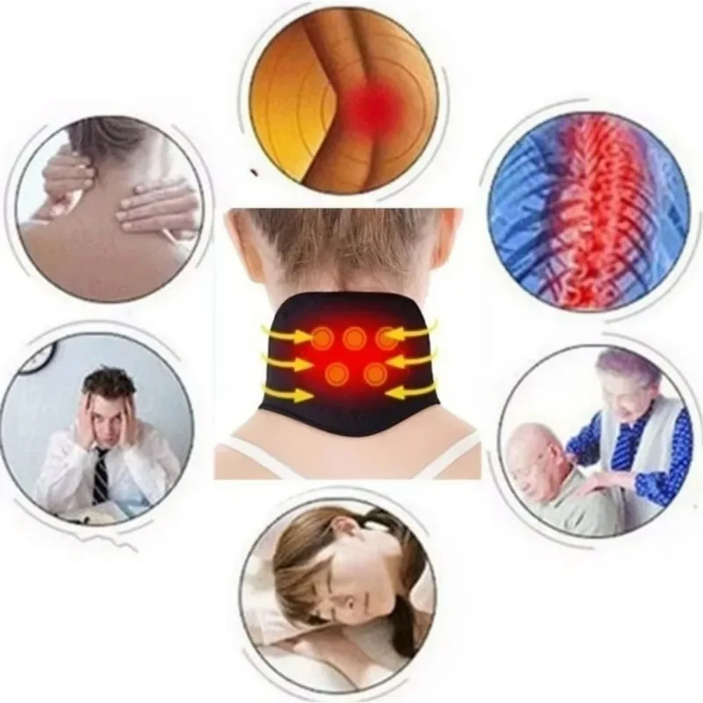 Self heating neck support bracket with magnetic massage for relaxation and - color options