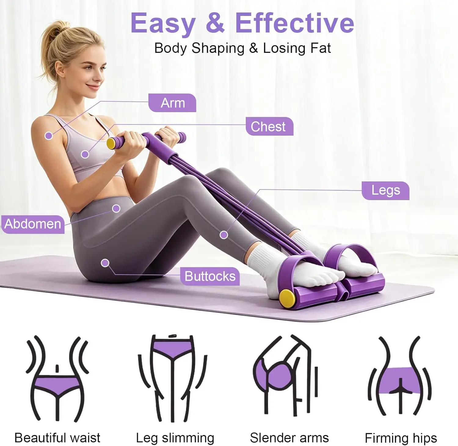 Four-Tube Pedal Resistance Band – Sit-Up & Full Body Tension Trainer