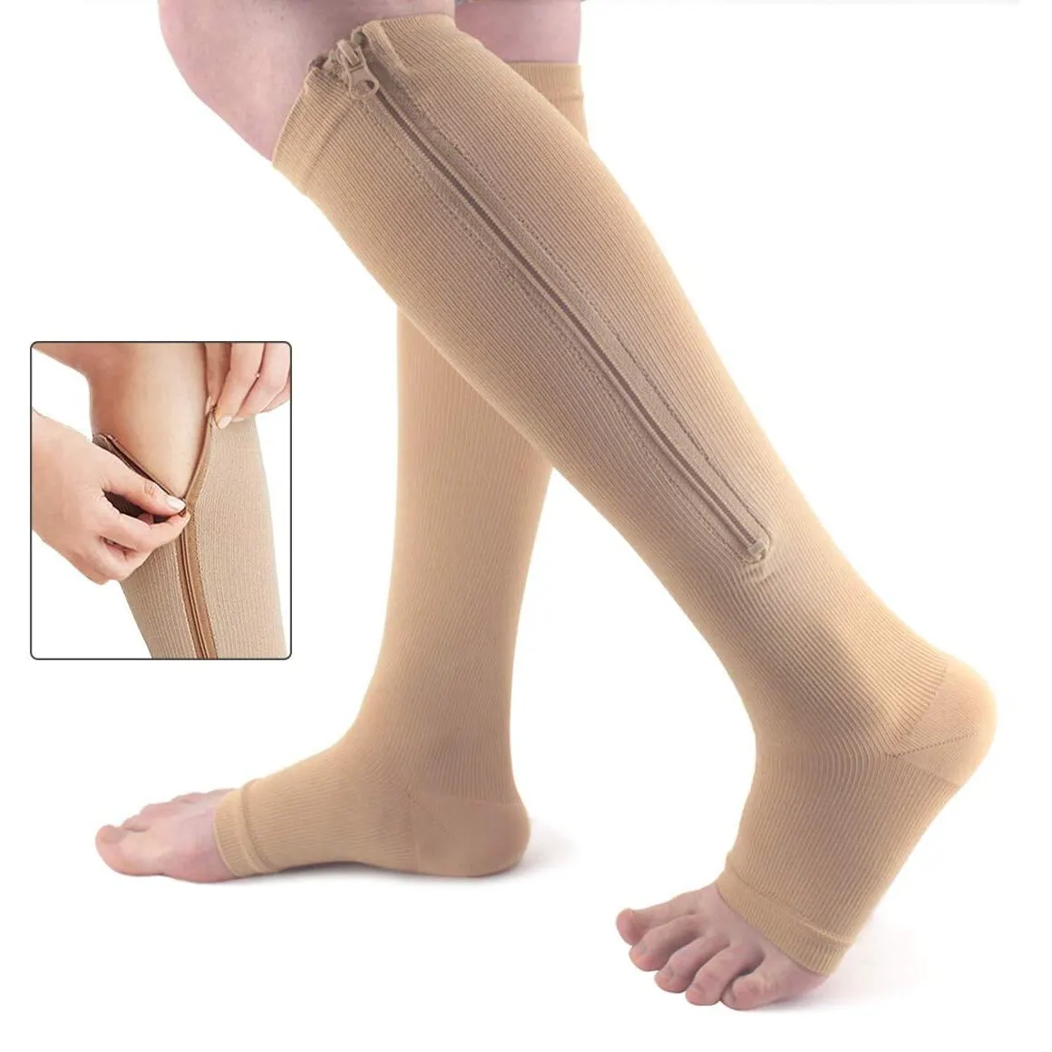 Zipper Compression Socks – Open Toe Graduated Support for Tired Legs - alternate view