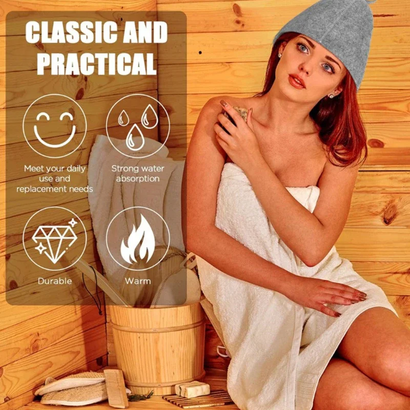 Sauna Hats Thicken Wool Felt Shower Cap Hair Turban Quickly Towel - alternate view
