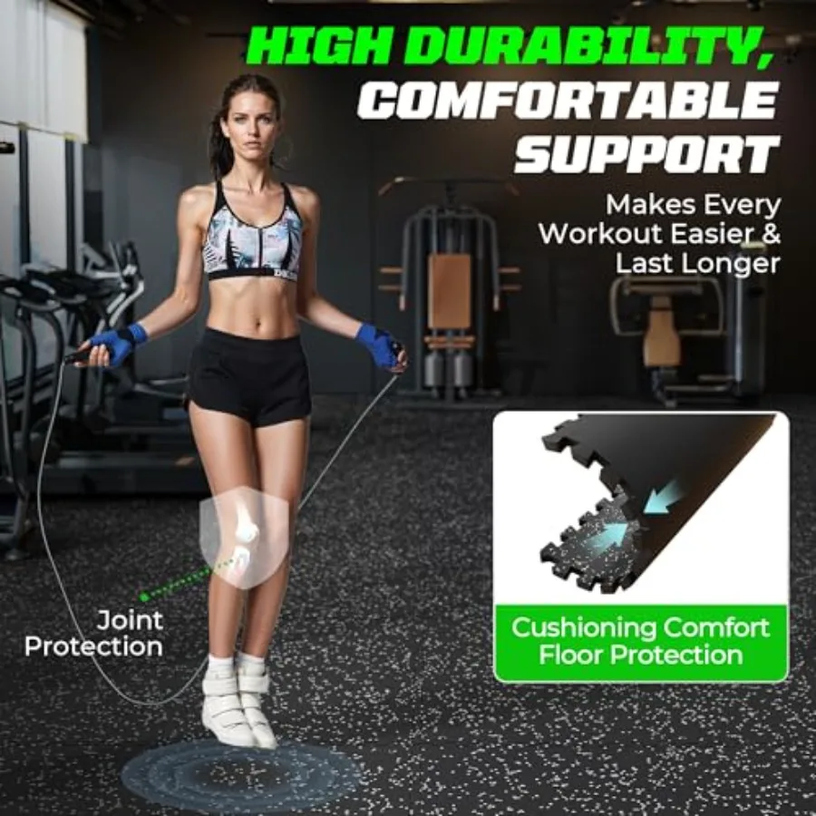 Rubber Gym Flooring – 0.56in Heavy Duty Home Gym Floor Tiles - size and dimensions