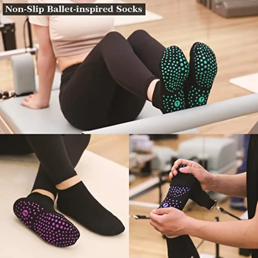 Grip Socks for Pilates & Yoga - Non-Slip Cushioned Ankle Socks, 4 Pairs - close-up detail