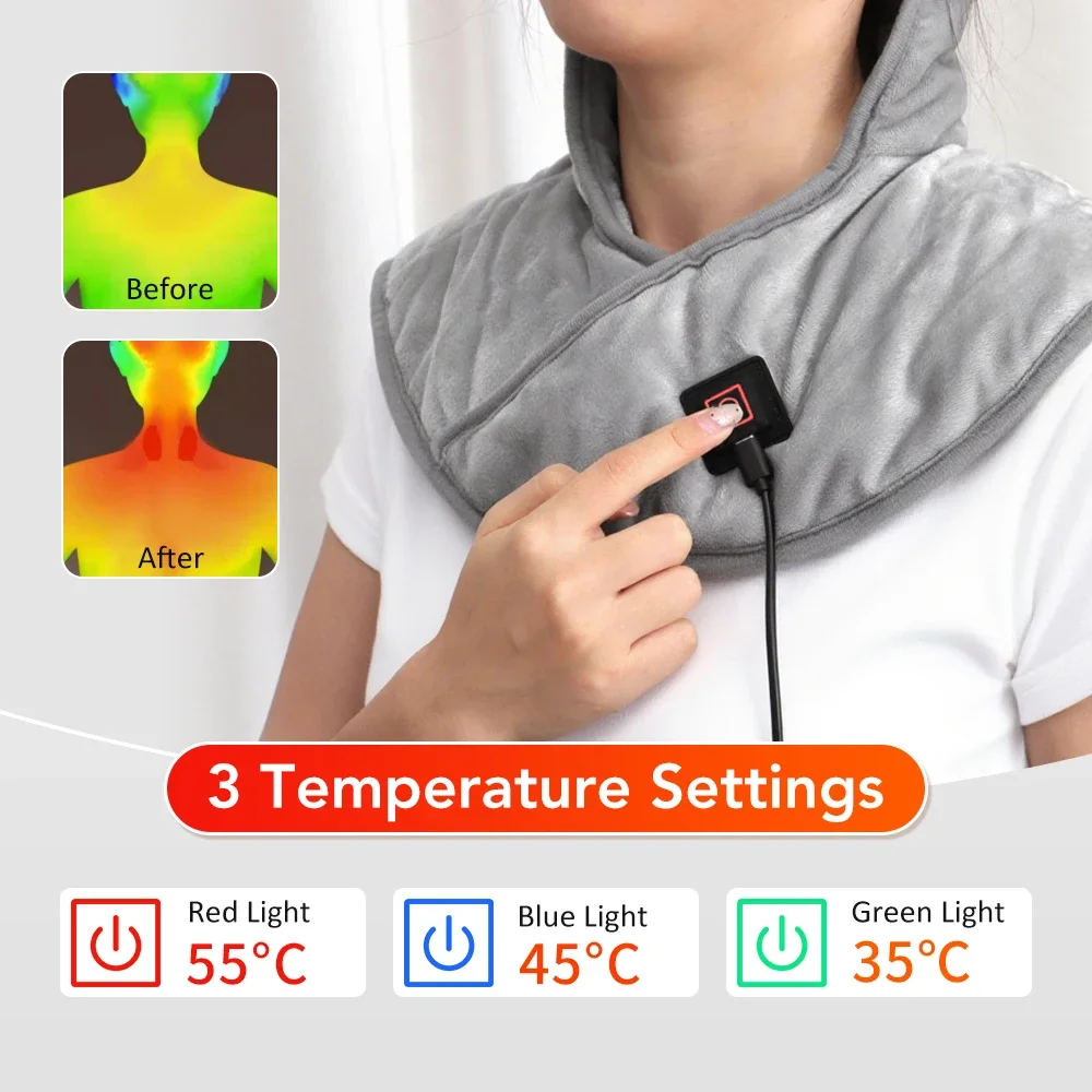 Electric Heated Neck & Shoulder Wrap – Cervical Heat Therapy Shawl - in use