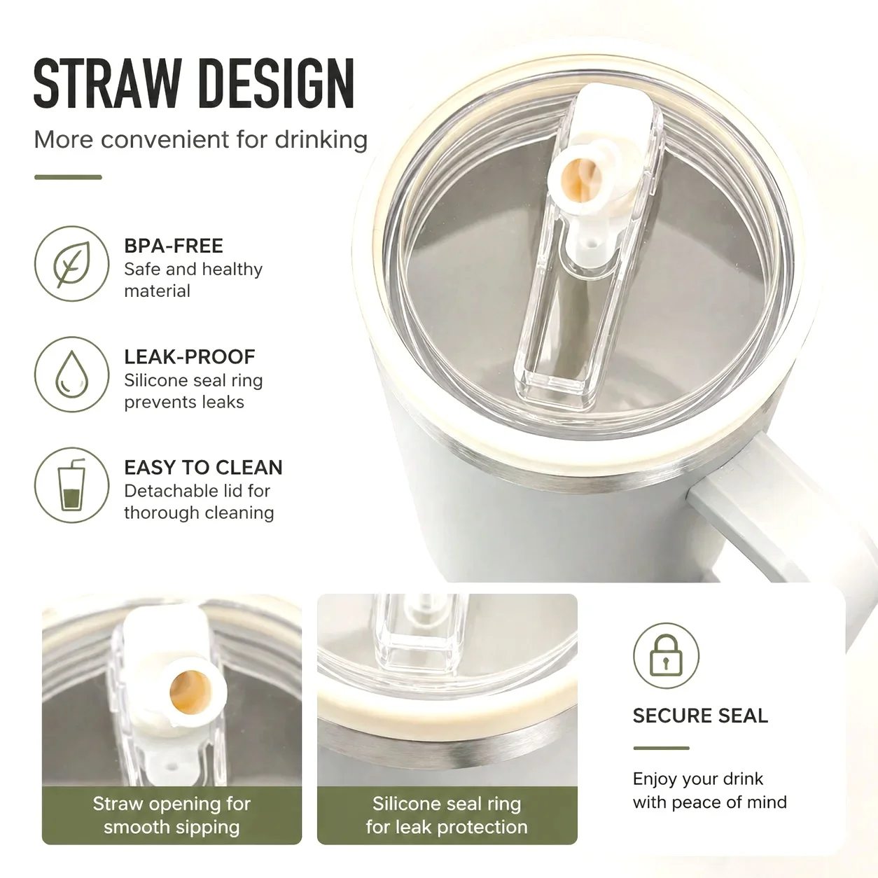 40oz Insulated Tumbler with Handle & Straw – 1200ml Double-Wall Travel Mug - alternate view