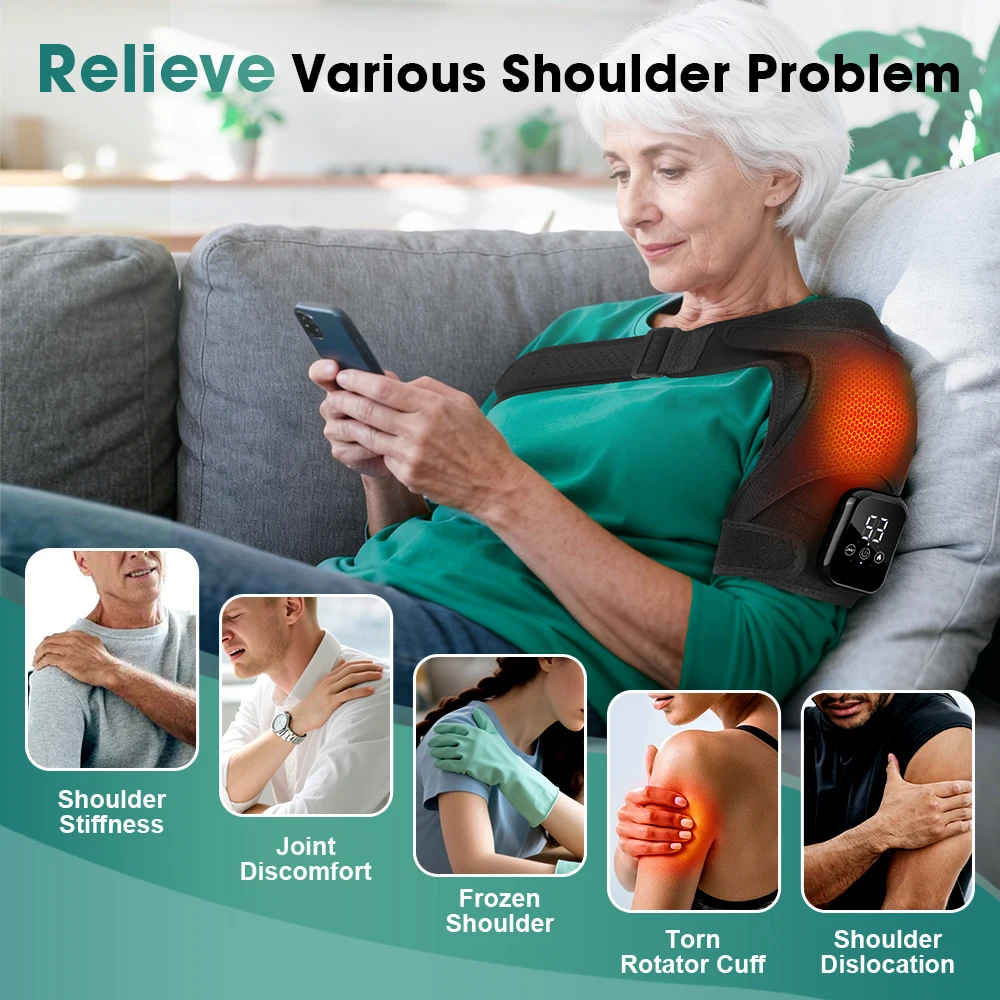 Electric Heating Shoulder Brace Vibration Hot Compress Massage Support Belt Strap - size and dimensions