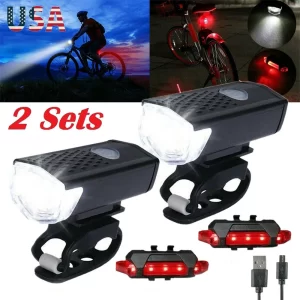 USB Rechargeable Bike Light Set – 600–1000 Lumen Front Light & Taillight