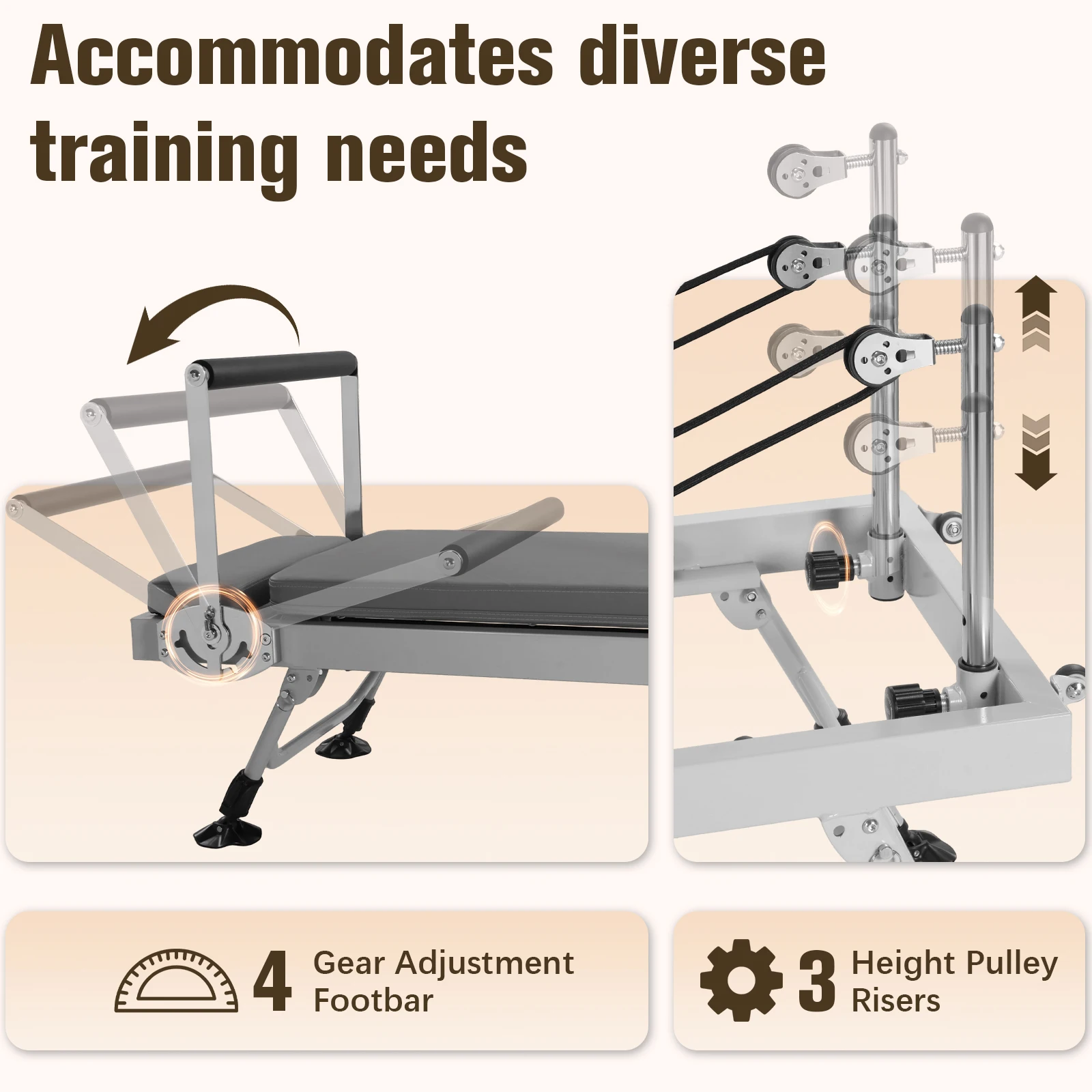 Foldable Pilates Reformer 78in - Spring Resistance Carriage for Home - size and dimensions