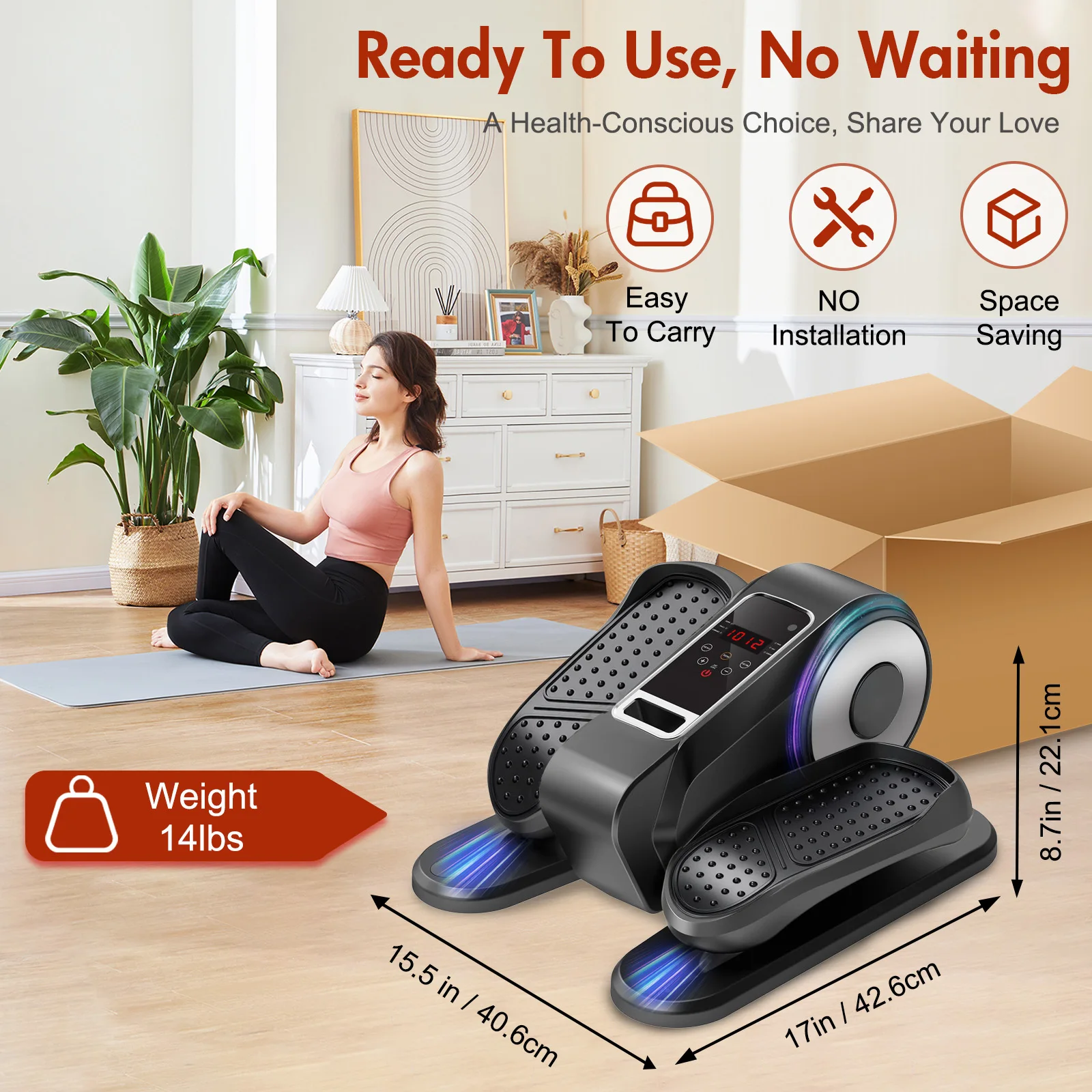 Under Desk Elliptical – Quiet Motorised Seated Pedal Exerciser with LCD - packaging