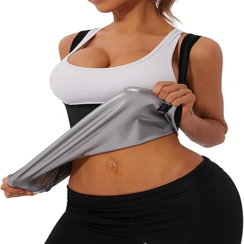 Sauna Suit Tank Top – Women’s Sweat Vest & Compression Workout Top - close-up detail