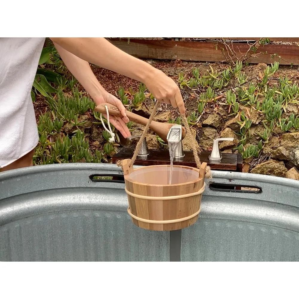 Red Cedar Sauna Bucket & Ladle Set – 4 Litre Traditional Steam Bath Pail - in use