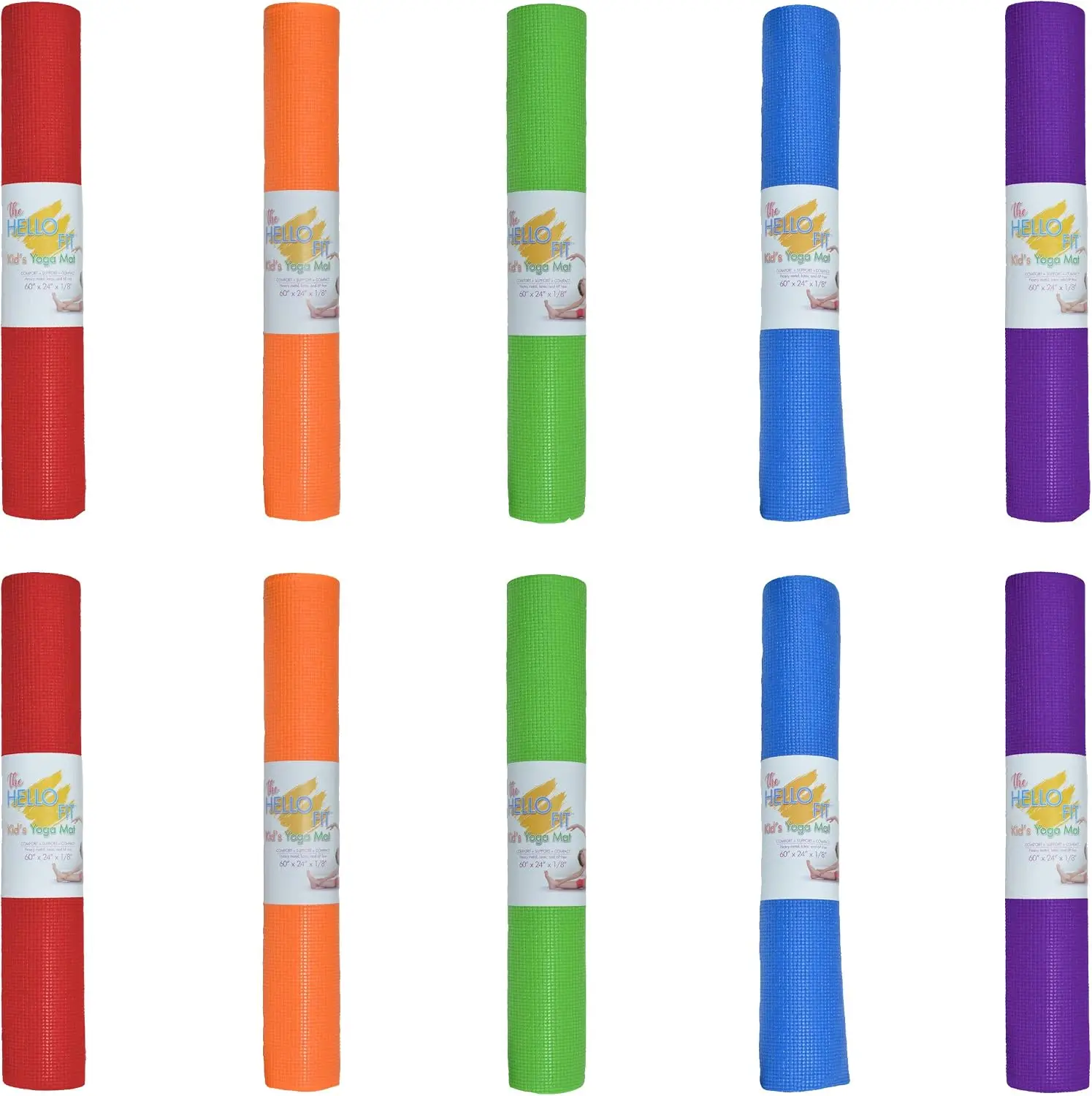 Kids Yoga Mats 10 Pack – 60"x24" 4mm Non-Slip Exercise Mats for Schools