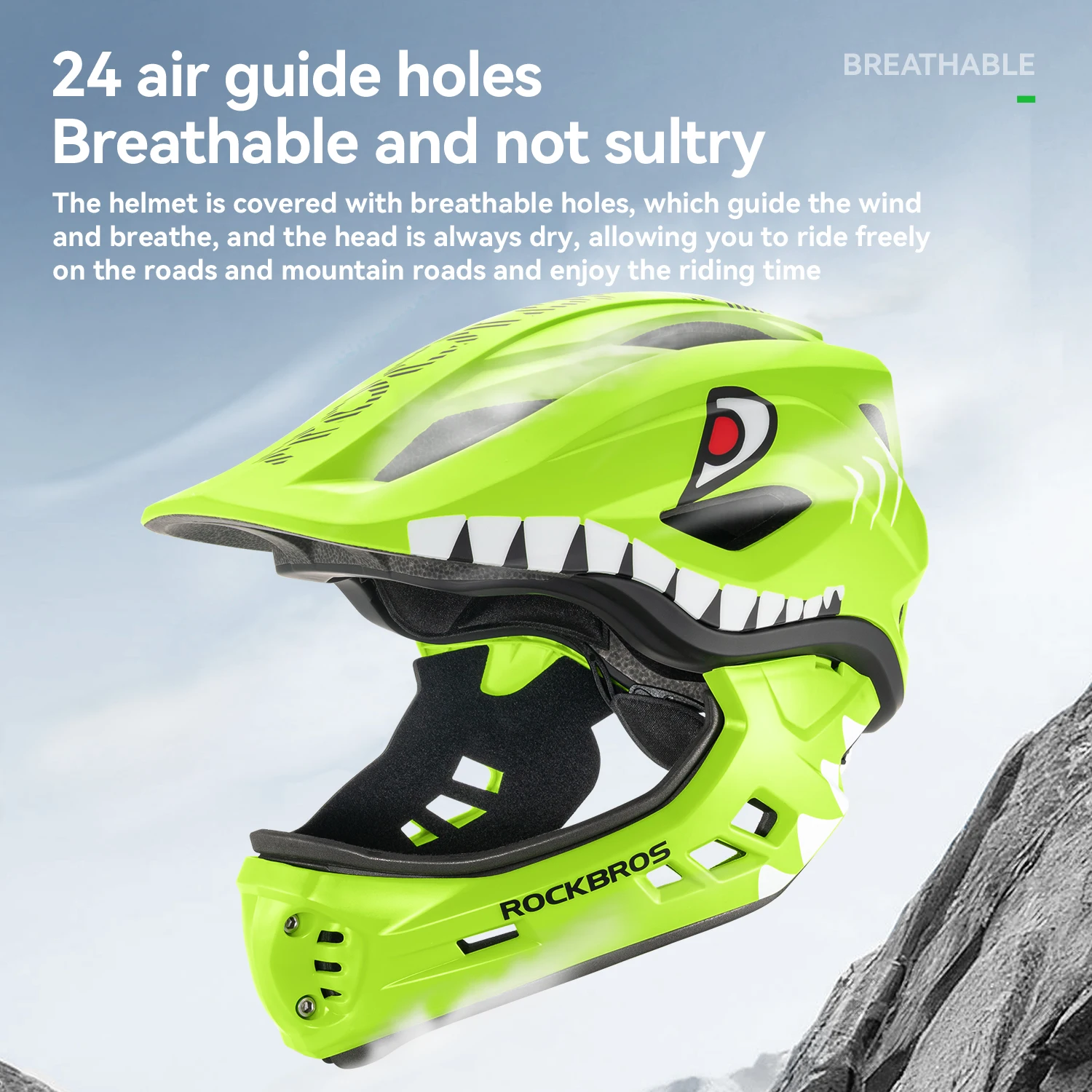 ROCKBROS Kids Bike Helmet – Detachable Full-Face Chin Guard & Impact Shell - in use