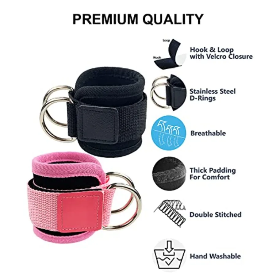Ankle Straps for Cable Machine – Padded Cuffs for Glute Kickbacks (Pair) - alternate view