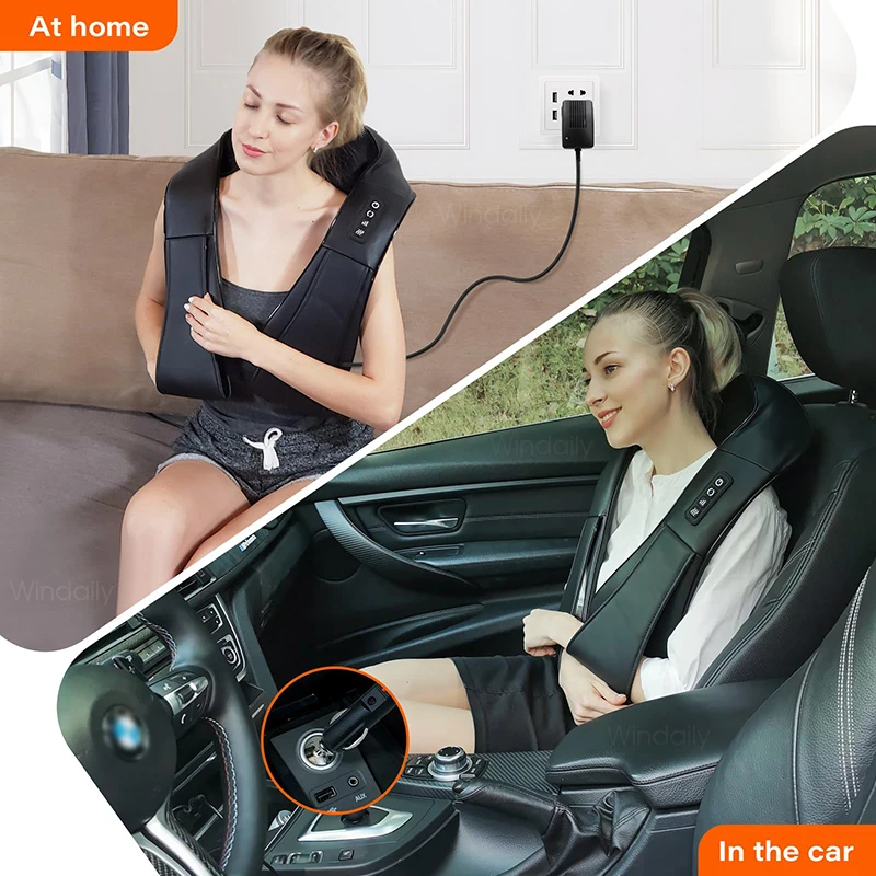 4D Shiatsu Neck & Shoulder Massager with Heat – Kneading Massage Pillow - color options
