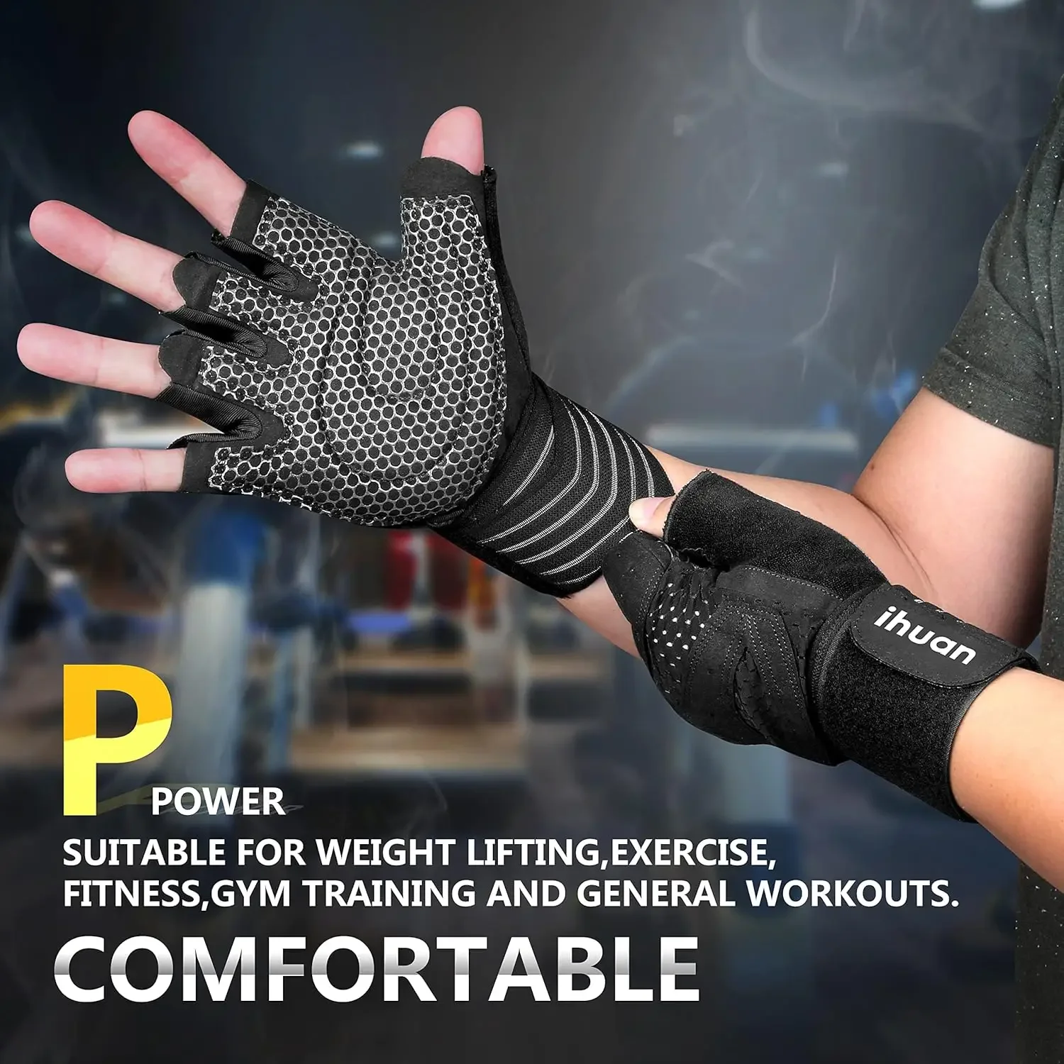 Weight Lifting Gloves with Wrist Support – Ventilated Full Palm Gym Gloves - in use