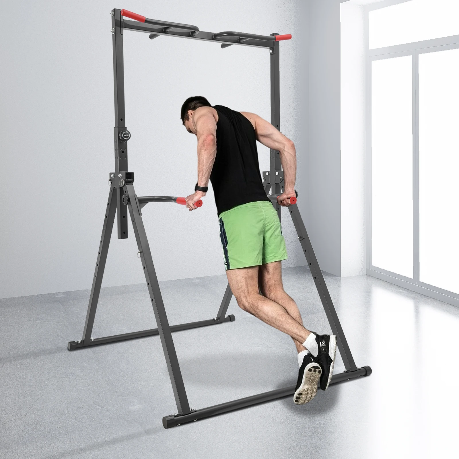 Height-Adjustable Power Tower Dip Station – Foldable Steel Pull-Up Rack - close-up detail