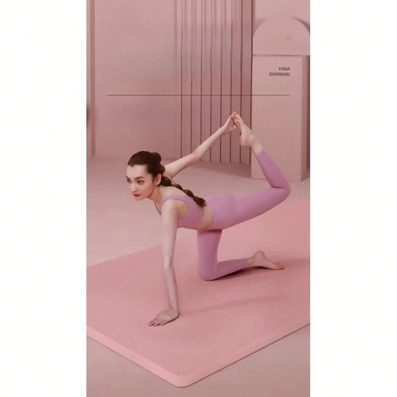 Pink Yoga Mat Set 185x61cm – Non-Slip Thickened Exercise Mat for Yoga, Pilates & Home Workouts - alternate view