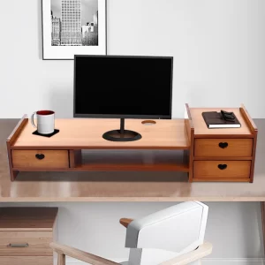 Bamboo Monitor Stand with Storage – Ergonomic Screen Riser