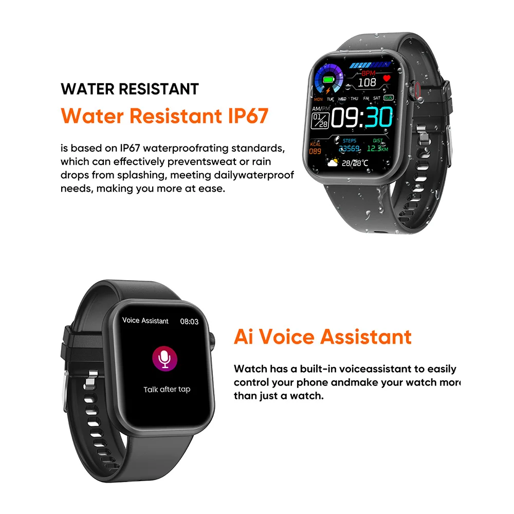 Life3 Square Smart Watch for Women BT Calling Heart Rate Monitor - size and dimensions