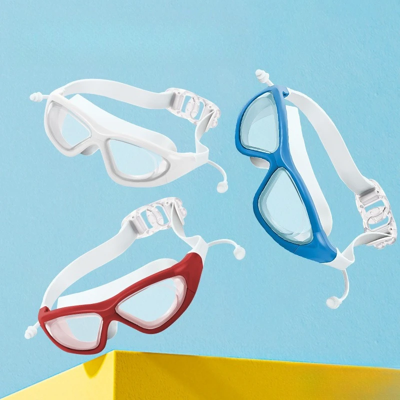 High-definition transparent waterproof integrated earplug swimming goggles professional equipment - close-up detail
