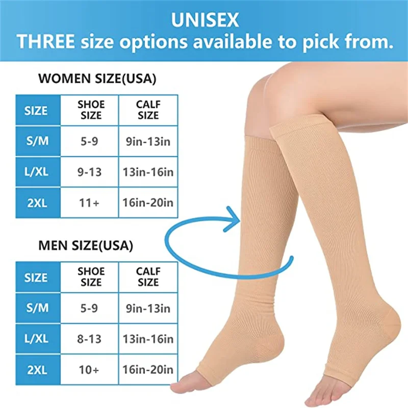 Toeless Compression Socks – Knee-High Support Stockings, S–XXL - close-up detail