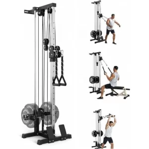 Wall Mount Cable Station – Dual Pulley Crossover with Lat Bar & Foot Board