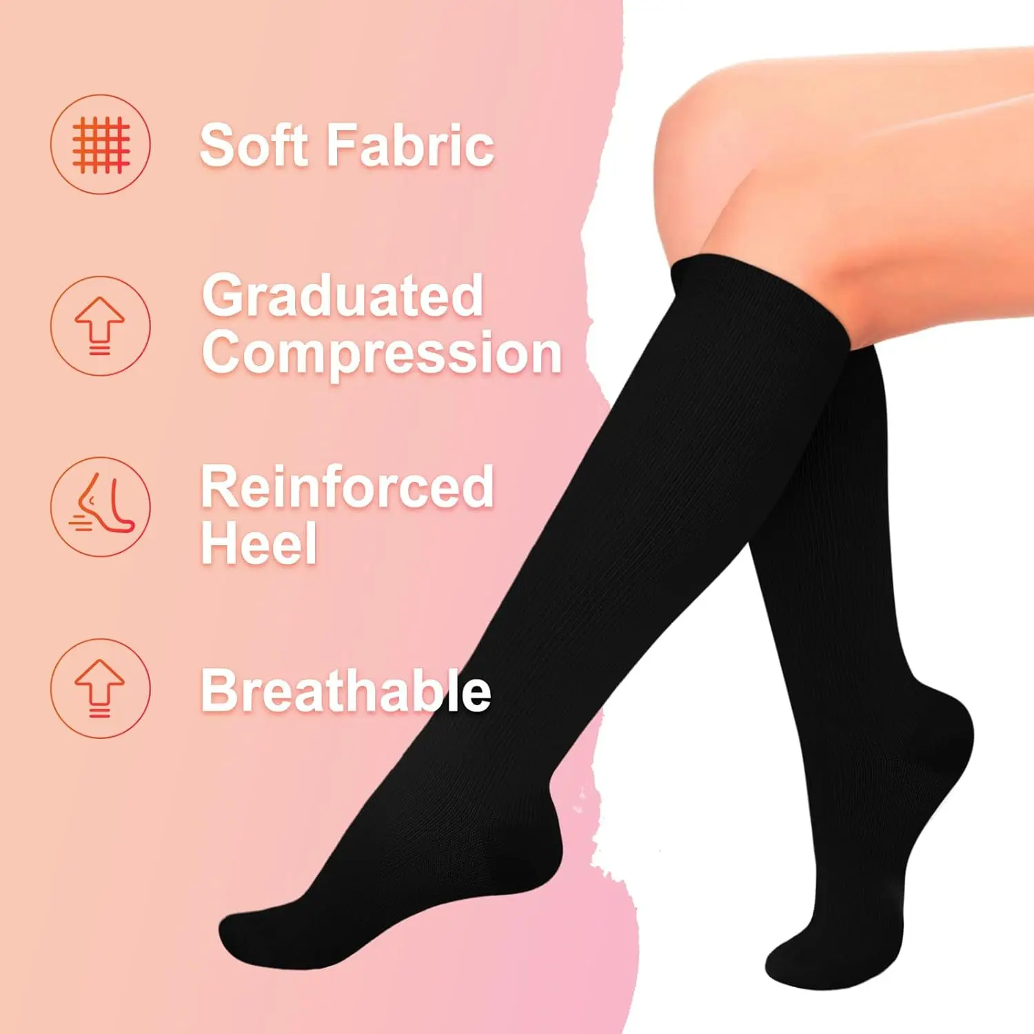 Women's Compression Socks, 4 Pairs – Graduated Support for Nursing & Running - size and dimensions