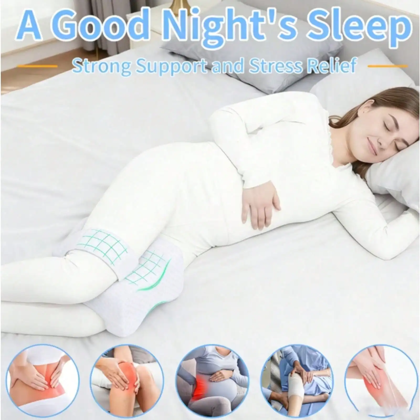 Memory Foam Knee Pillow for Side Sleepers – 14" Leg Support Cushion - close-up detail
