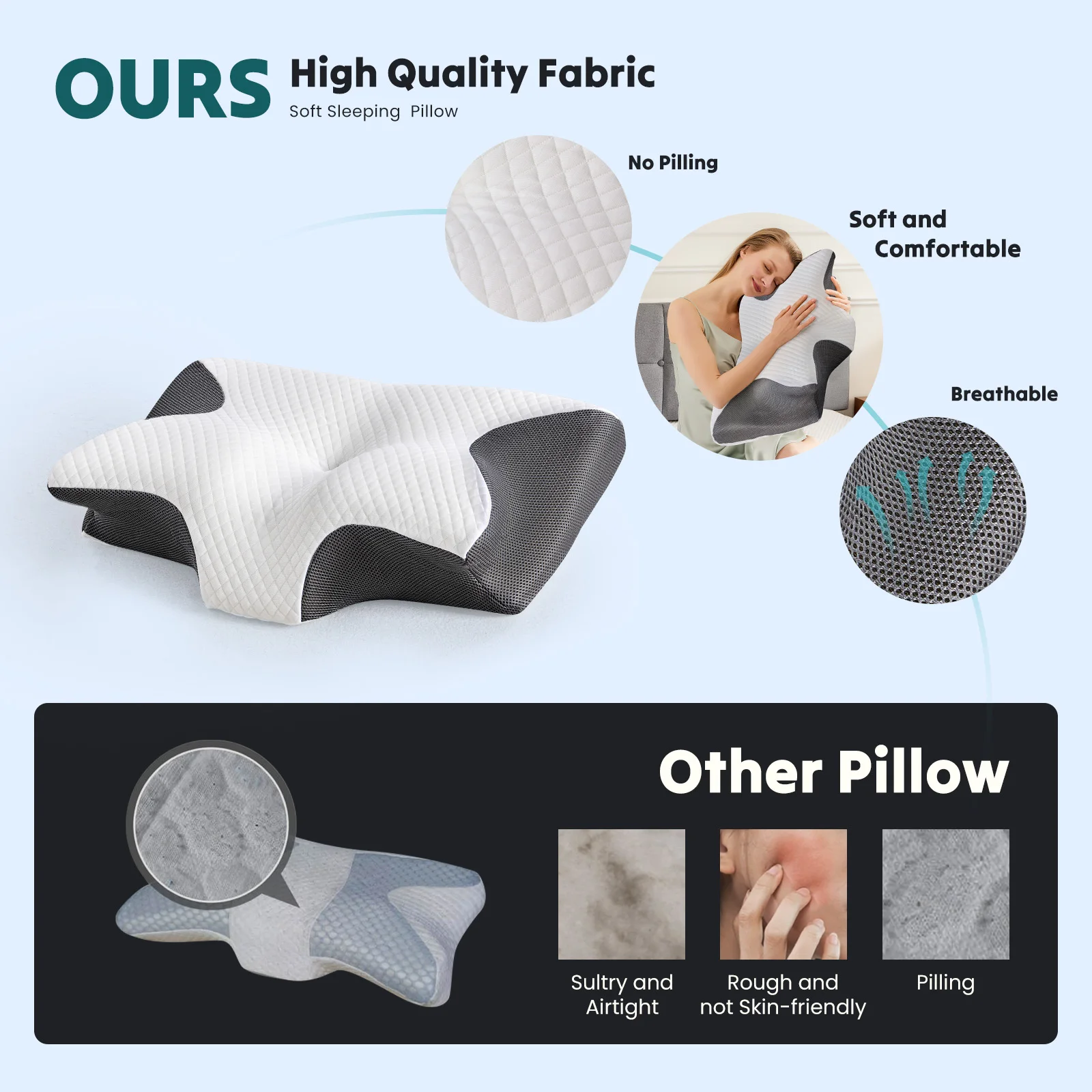 Ergonomic Cervical Memory Foam Pillow with Cooling Cover – Neck Support - in use