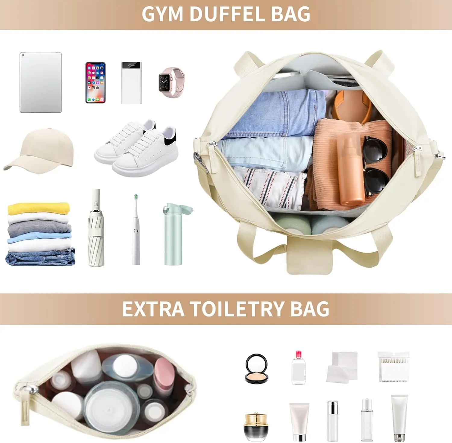 Women's Gym Bag – Travel Duffel with Shoe Compartment & Wet Pocket - in use