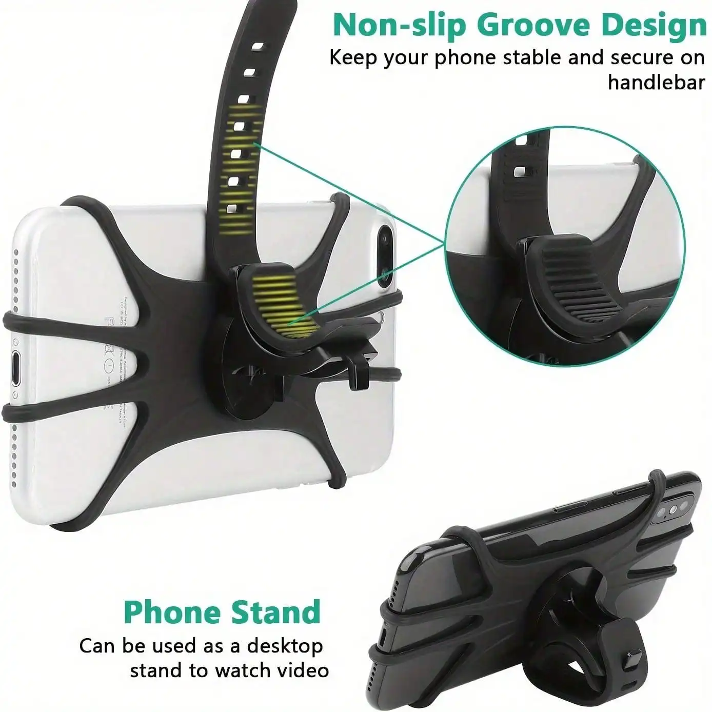 360° Silicone Bike Phone Mount – Universal Handlebar Holder for Bikes & Carts - in use