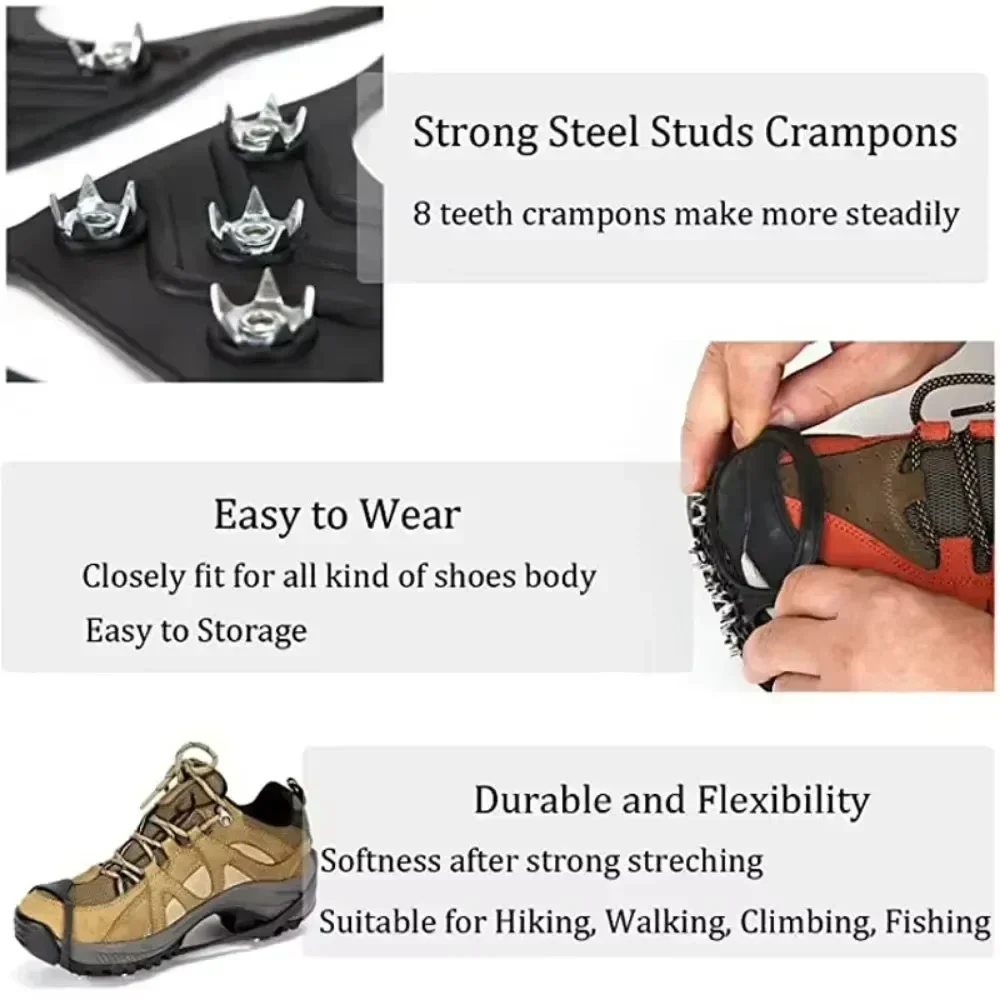 Ice Grippers for Shoes – 8-Tooth Anti-Slip Winter Traction Cleats - color options