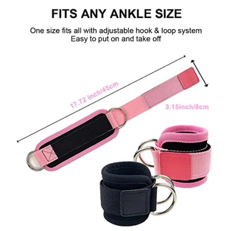 Ankle Straps for Cable Machine – Padded Cuffs for Glute Kickbacks (Pair) - size and dimensions
