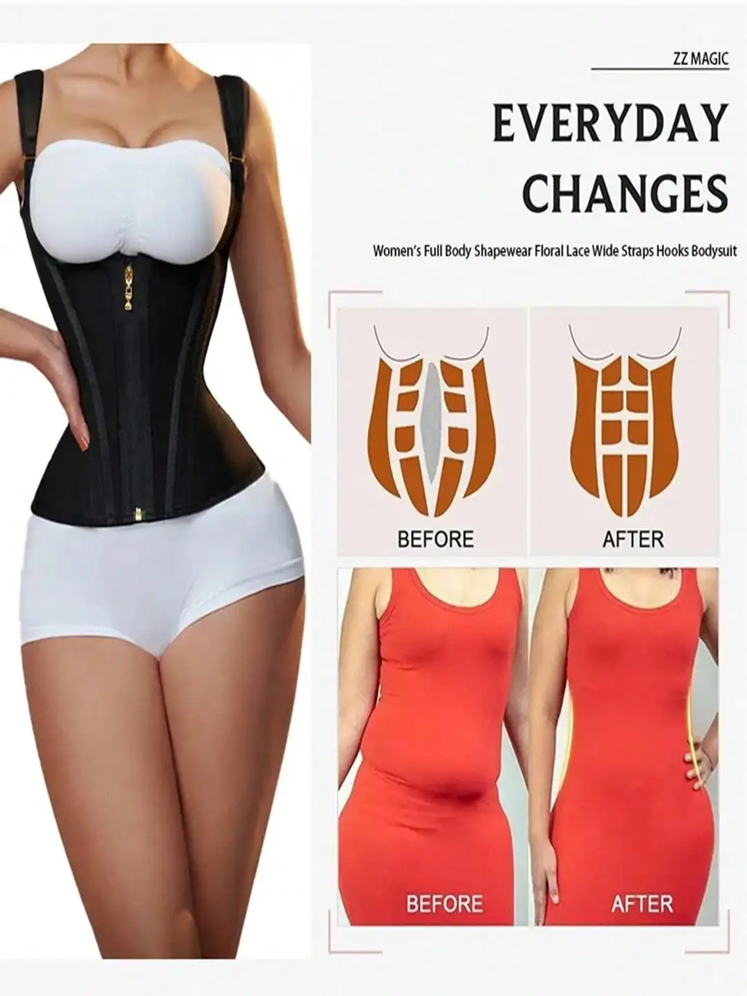 Fajas Colombianas Double Compression Waist Trainer Corset with Zipper - alternate view
