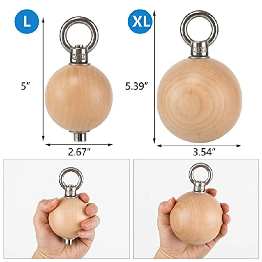 Wooden Pull Up Grips & Balls Set – Rock Climbing Holds Grip Strength Trainer - in use