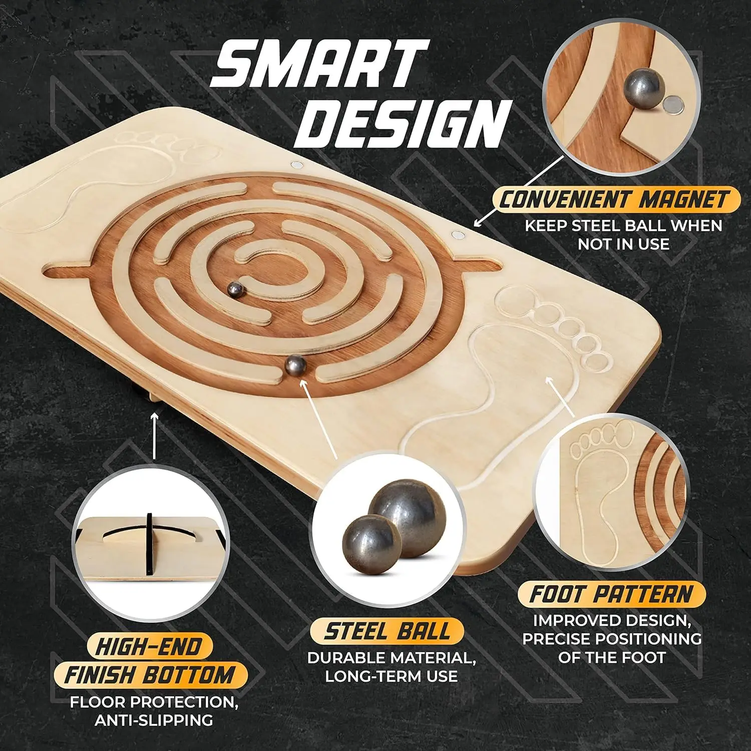 Wooden Balance Board – 350 lb Anti-Slip Wobble Board for Ankle Stability & Leg Training - close-up detail