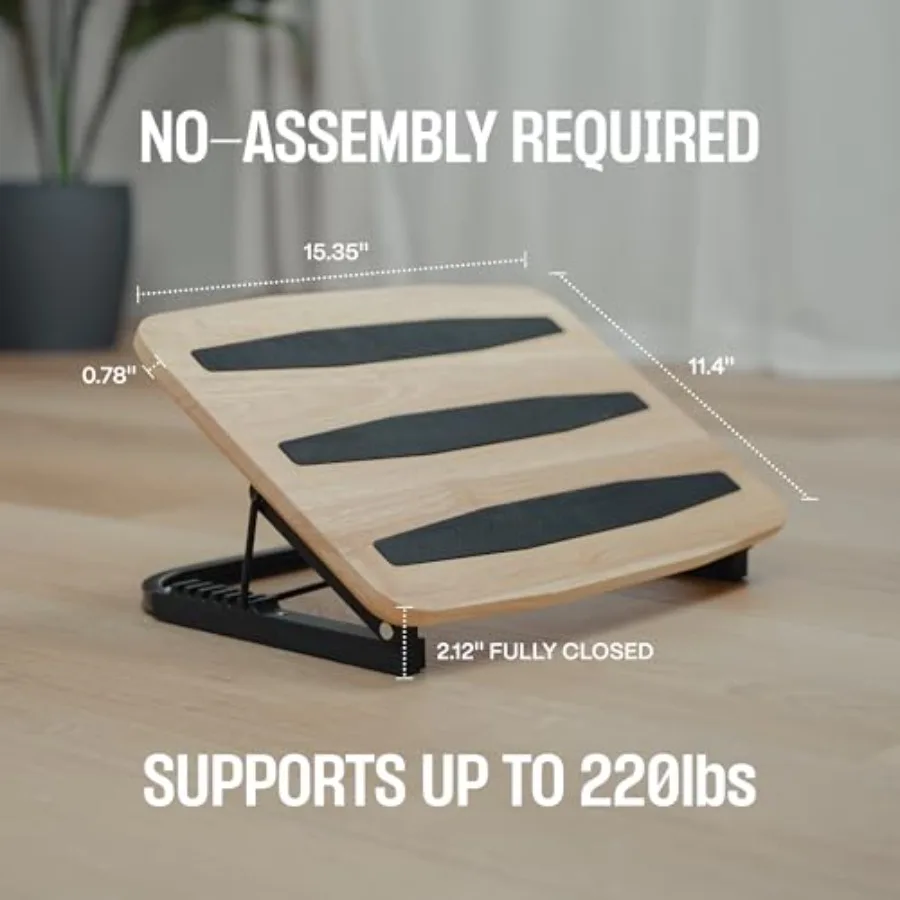 Adjustable Under-Desk Footrest - 7 Angles, Walnut Ergonomic Foot Stool - color options