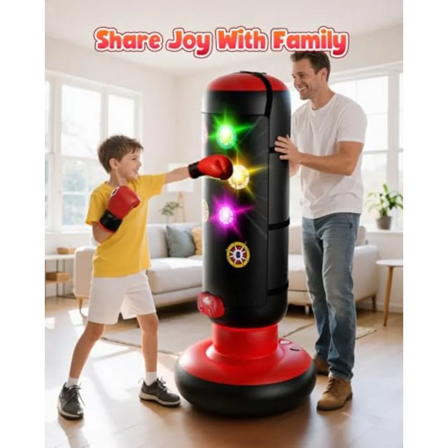 Inflatable Boxing Reflex Trainer – Scoring, Lights & 4 Game Modes with Gloves - size and dimensions