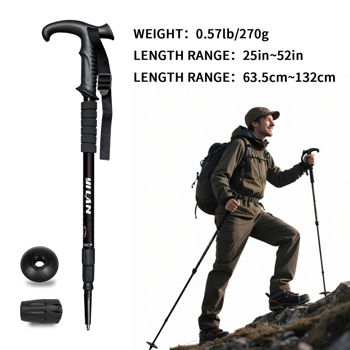 Ultralight Aluminium Trekking Poles – Anti-Shock Quick-Lock Hiking Poles - size and dimensions