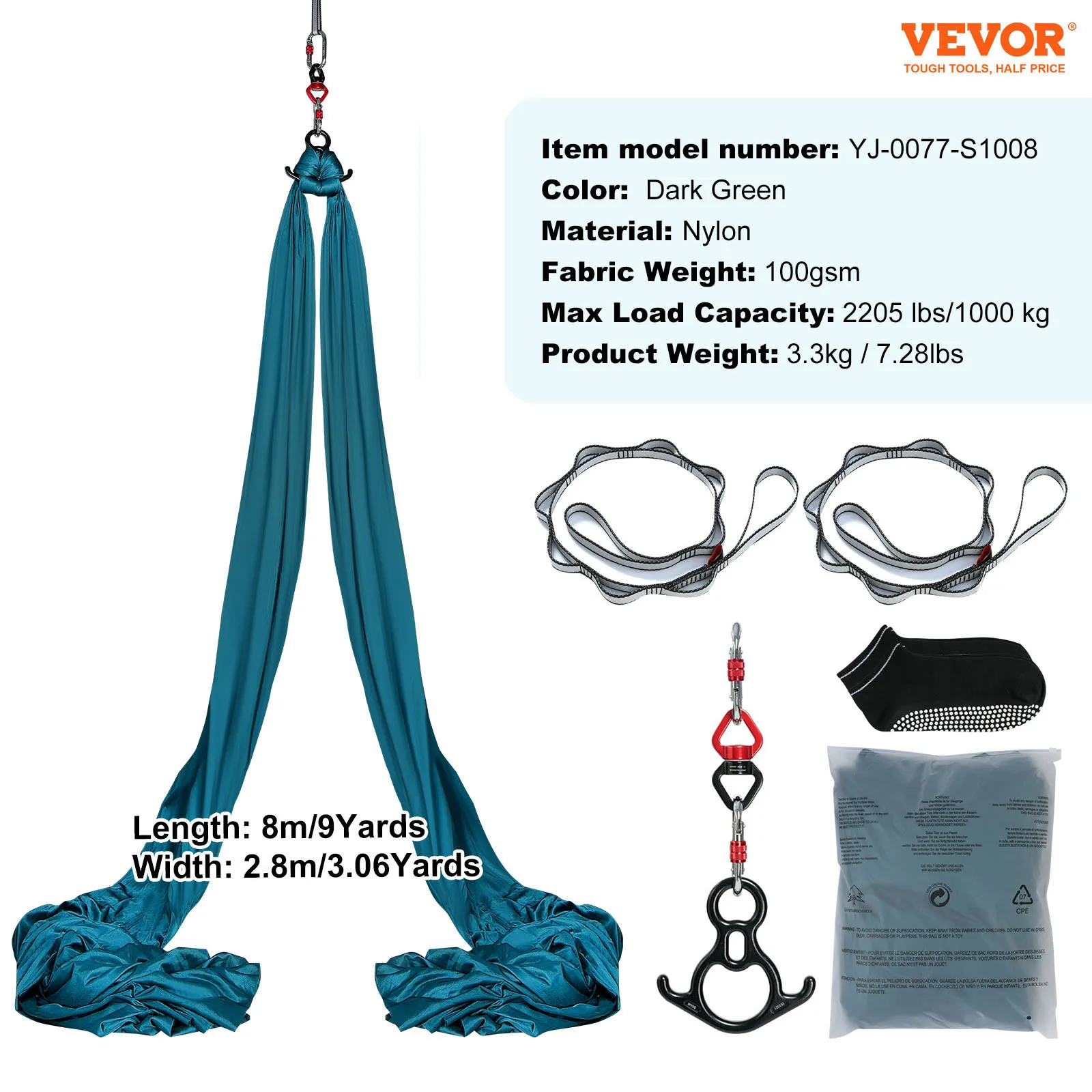Aerial Yoga Hammock & Swing Starter Kit – Silk Fabric, Straps & Hardware - packaging