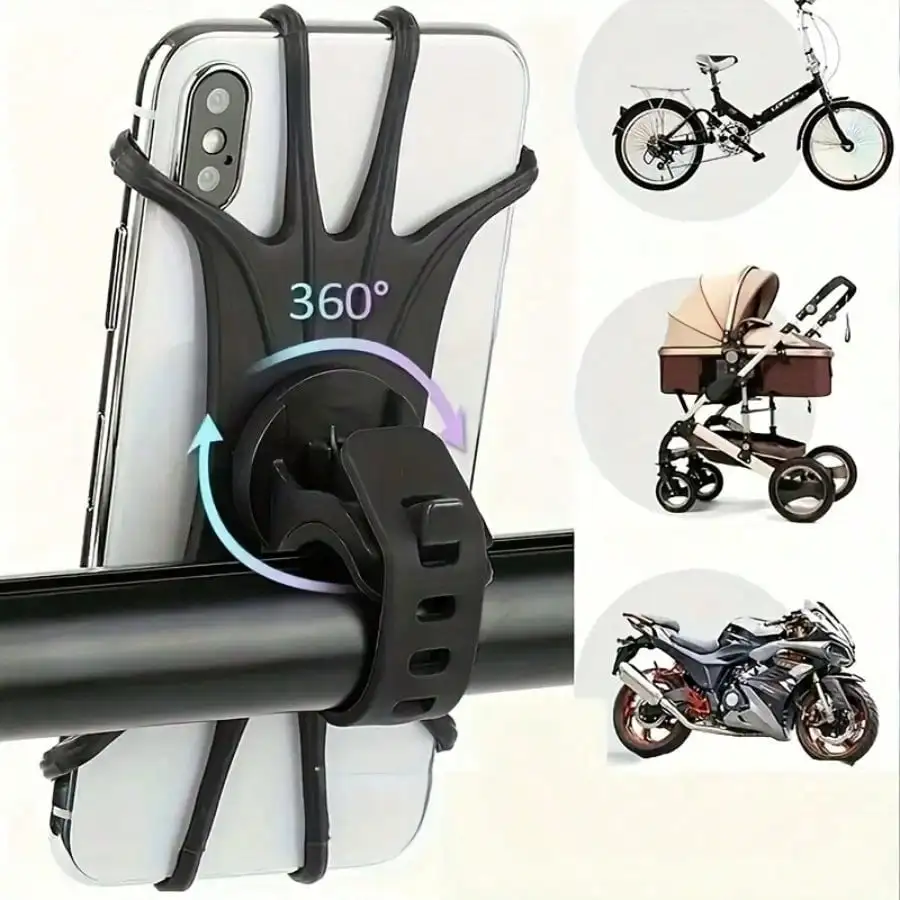 360° Silicone Bike Phone Mount – Universal Handlebar Holder for Bikes & Carts