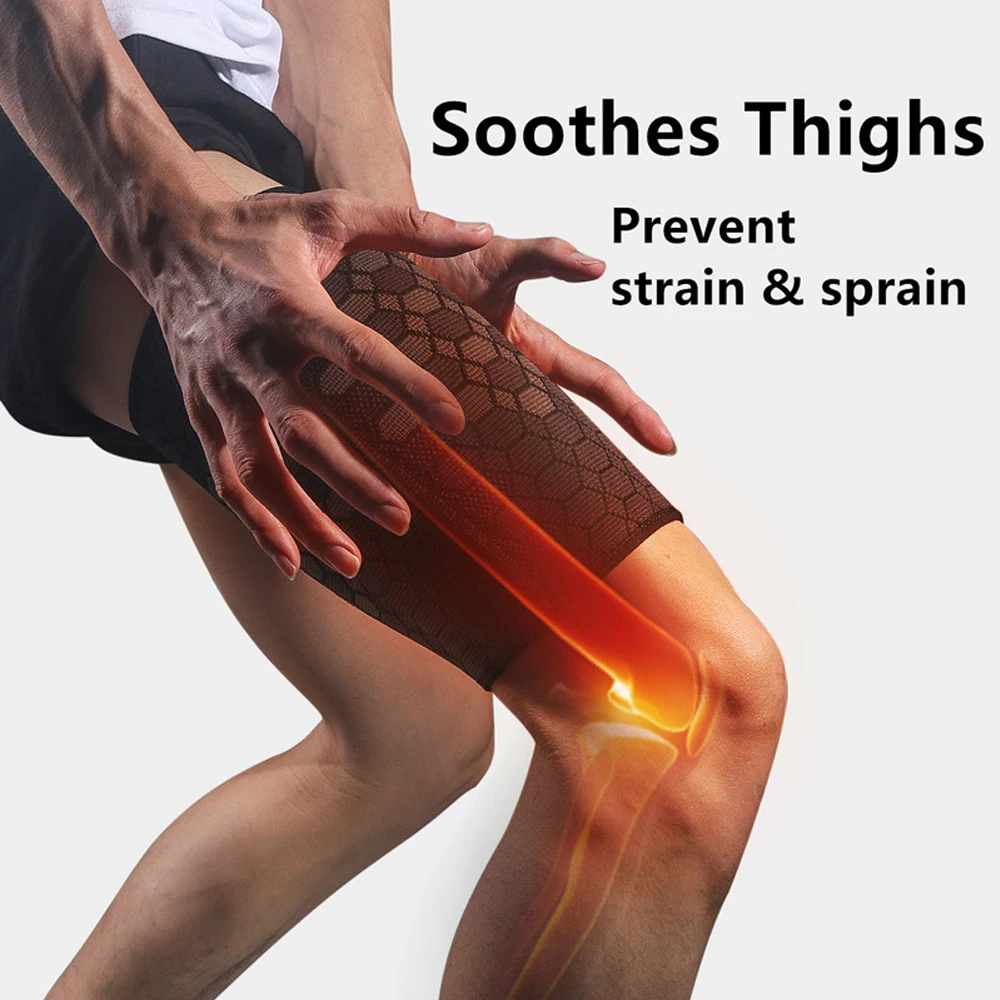 Thigh Compression Sleeves (Pair) – Quad & Hamstring Support for Running - in use
