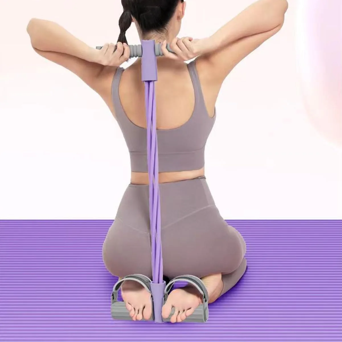 6-Tube Resistance Band Set with Handles & Foot Pedal – Full-Body Home Gym - in use