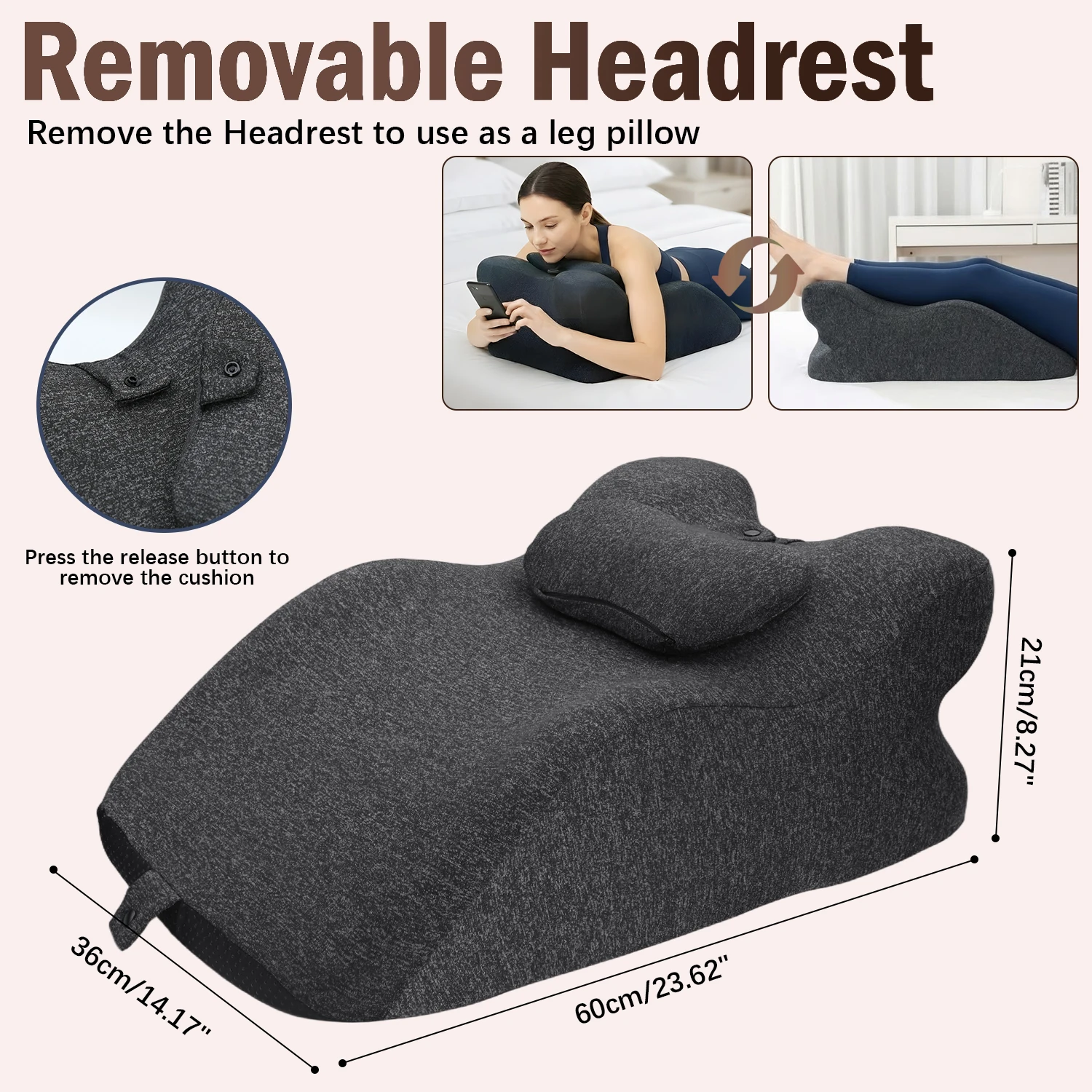 Memory Foam Wedge Pillow 60x36x21cm – Acid Reflux, Back Pain & Post-Surgery - color options