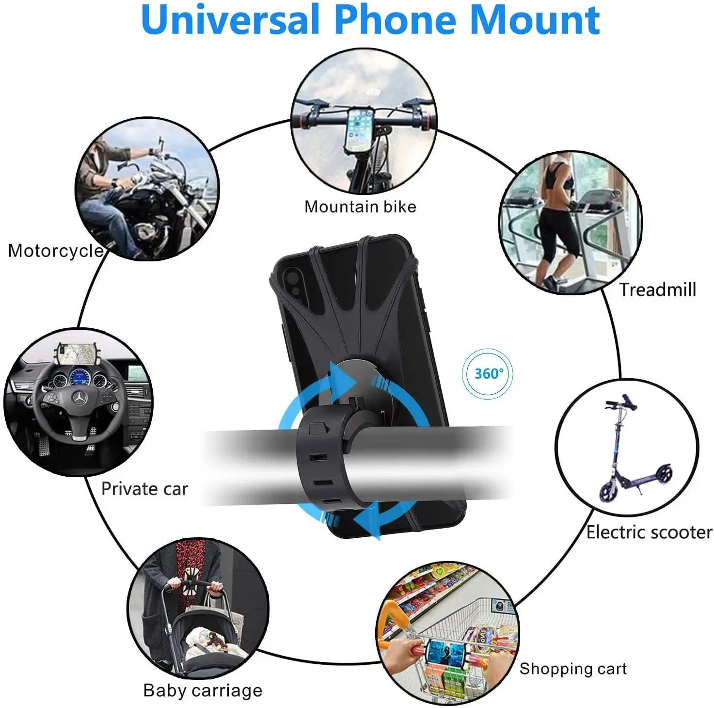 360° Silicone Bike Phone Mount – Universal Handlebar Holder for Bikes & Carts - detail view