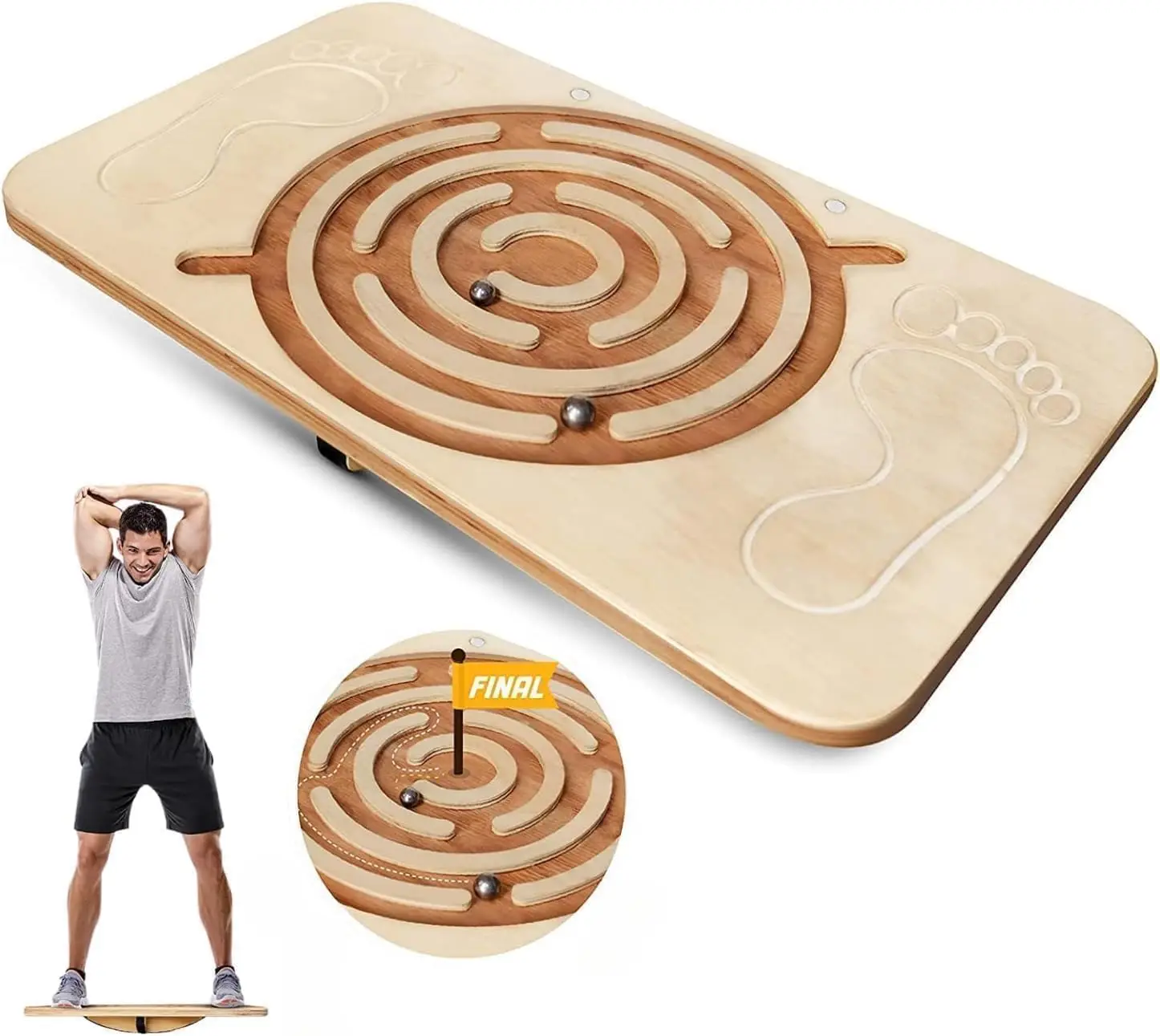 Wooden Balance Board – 350 lb Anti-Slip Wobble Board for Ankle Stability & Leg Training - packaging
