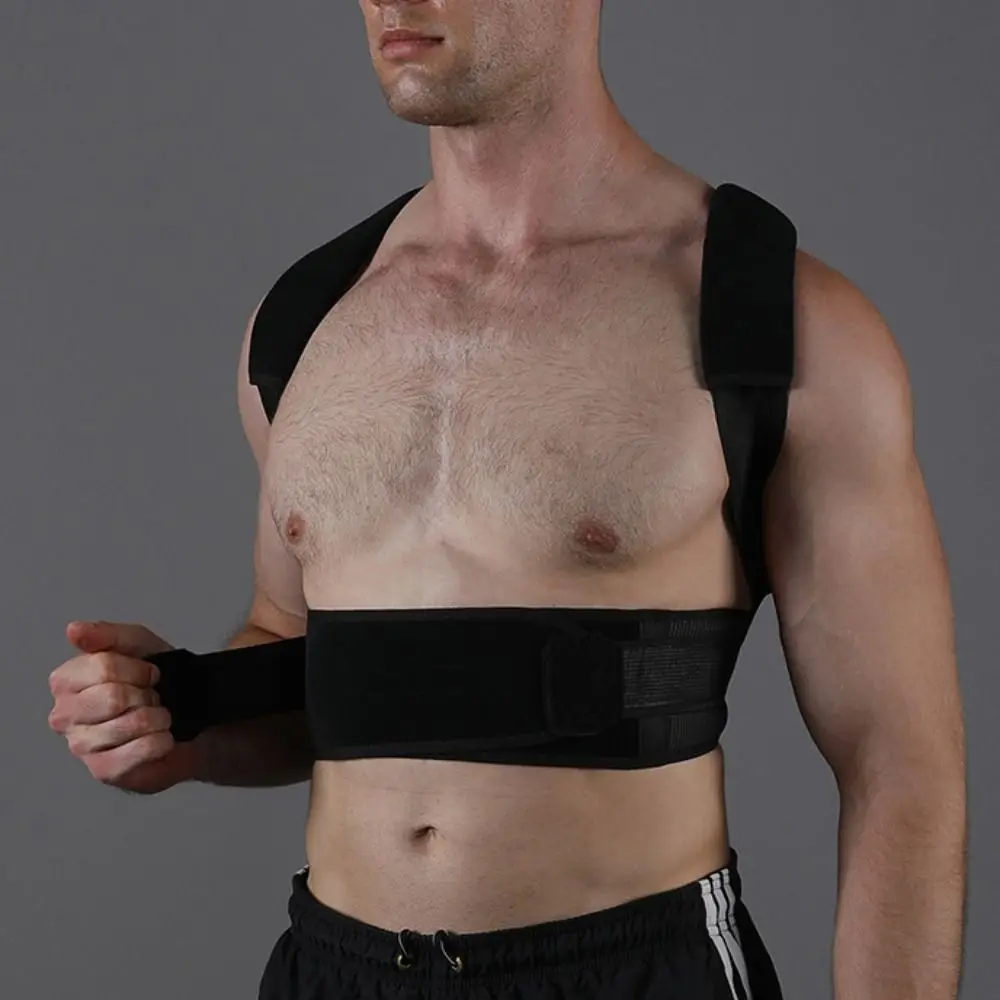 New Polyester Spandex Posture Corrector Black White Pink Adjustable Back Support - in use