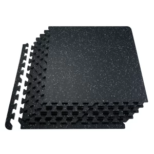Rubber Top Interlocking Gym Floor Tiles – 25 Puzzle Mats, 0.56in EVA Foam Base