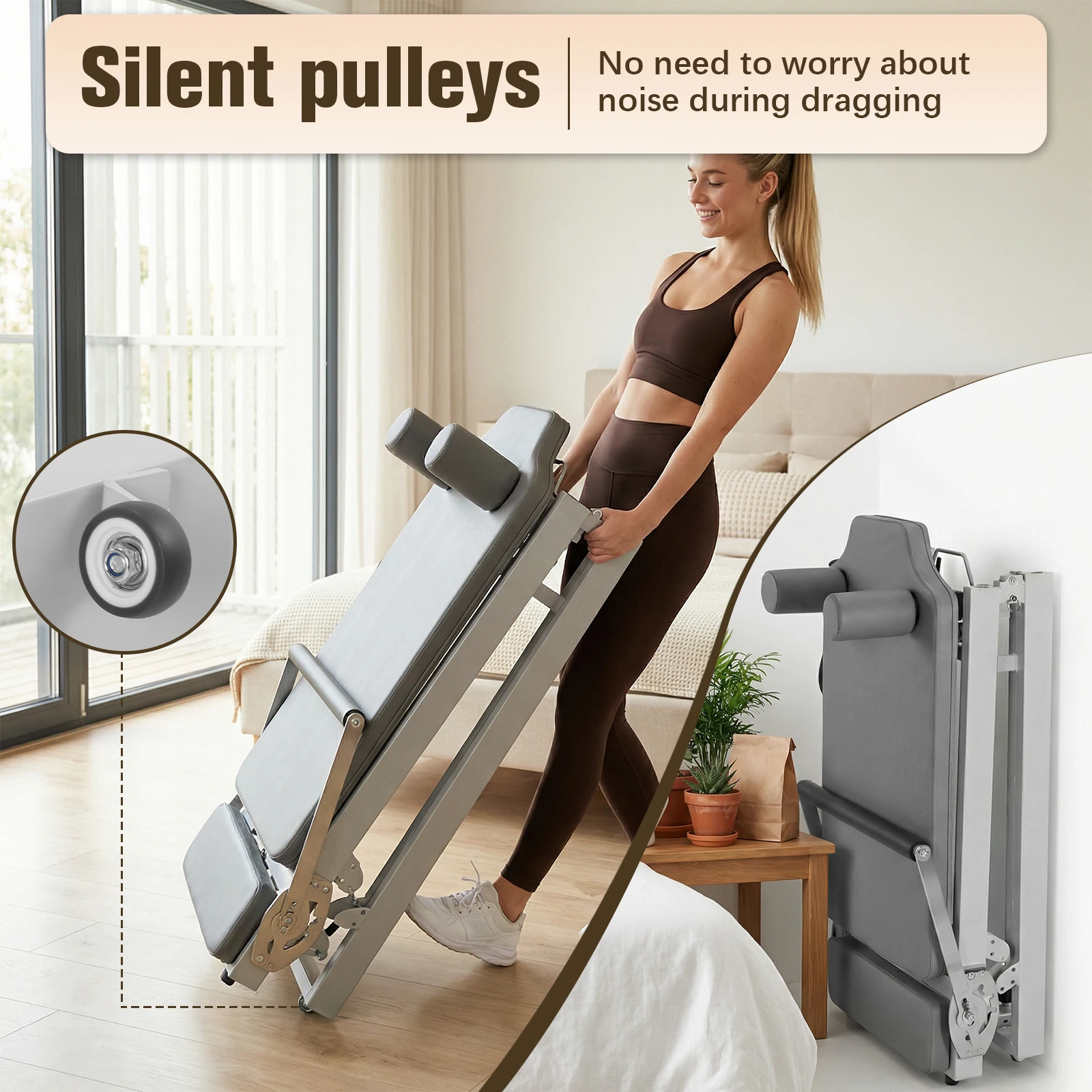 Foldable Pilates Reformer 78in - Spring Resistance Carriage for Home - close-up detail