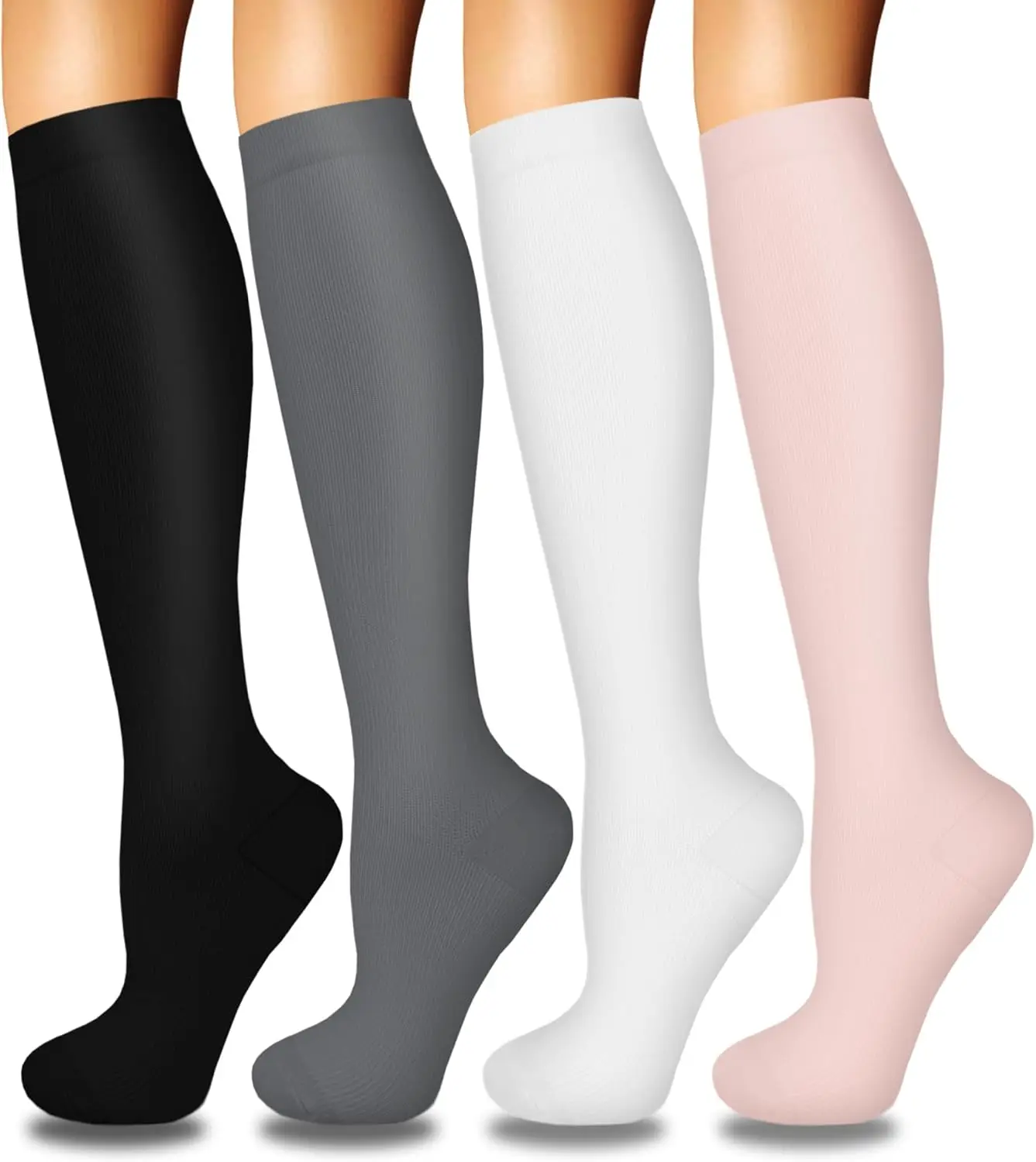 Women's Compression Socks, 4 Pairs – Graduated Support for Nursing & Running